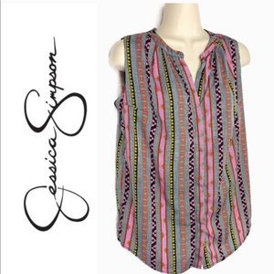 Jessica Simpson Tribal Striped Button Tank